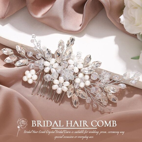 ?Women  Silver Bride Wedding Hair Pearl Flower Hair Piece  Bridal Hair Comb main image 6